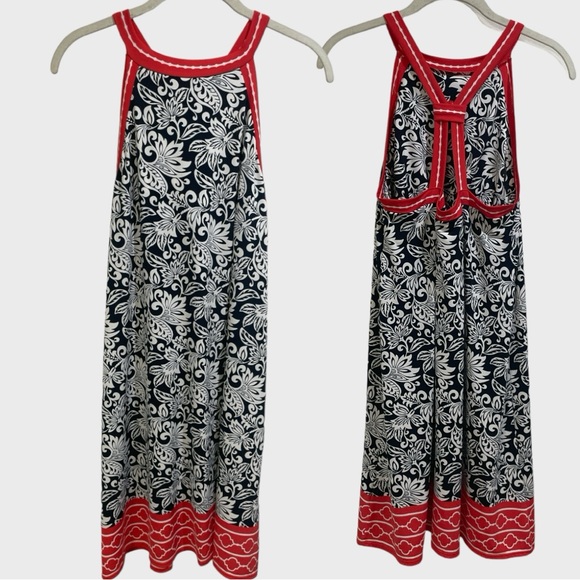 Max Studio Halter Style Floral Black  Orange RedMidi Dress Size Medium ( NWOT) - Picture 3 of 8